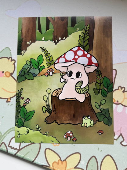Mushroom woodland art print 6x8 inch