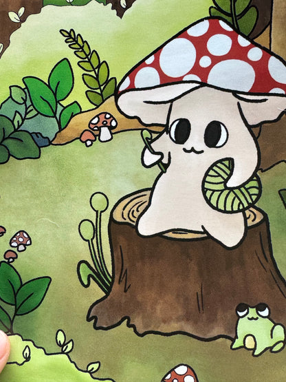 Mushroom woodland art print 6x8 inch
