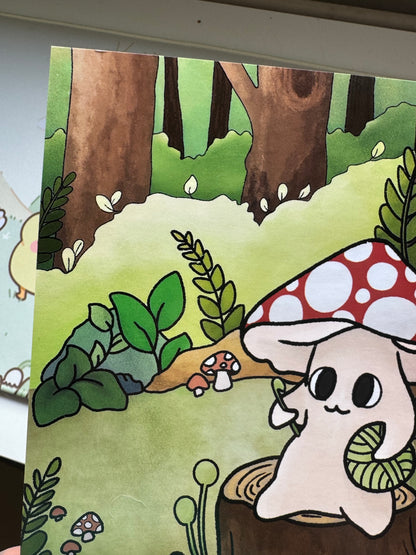 Mushroom woodland art print 6x8 inch
