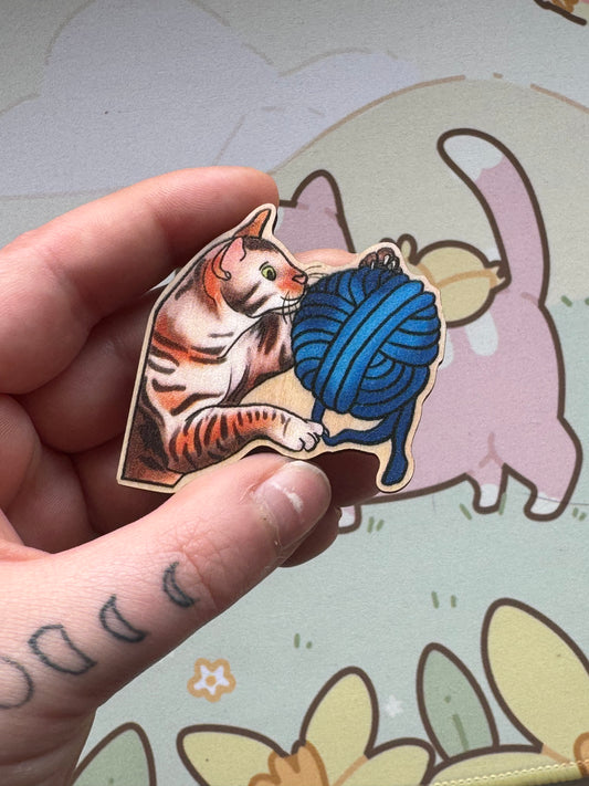 Cat wooden pin