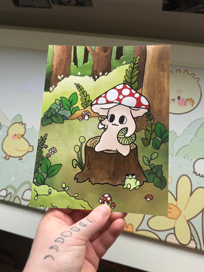Mushroom woodland art print 6x8 inch