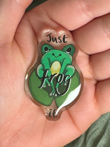 Frog it acrylic pin