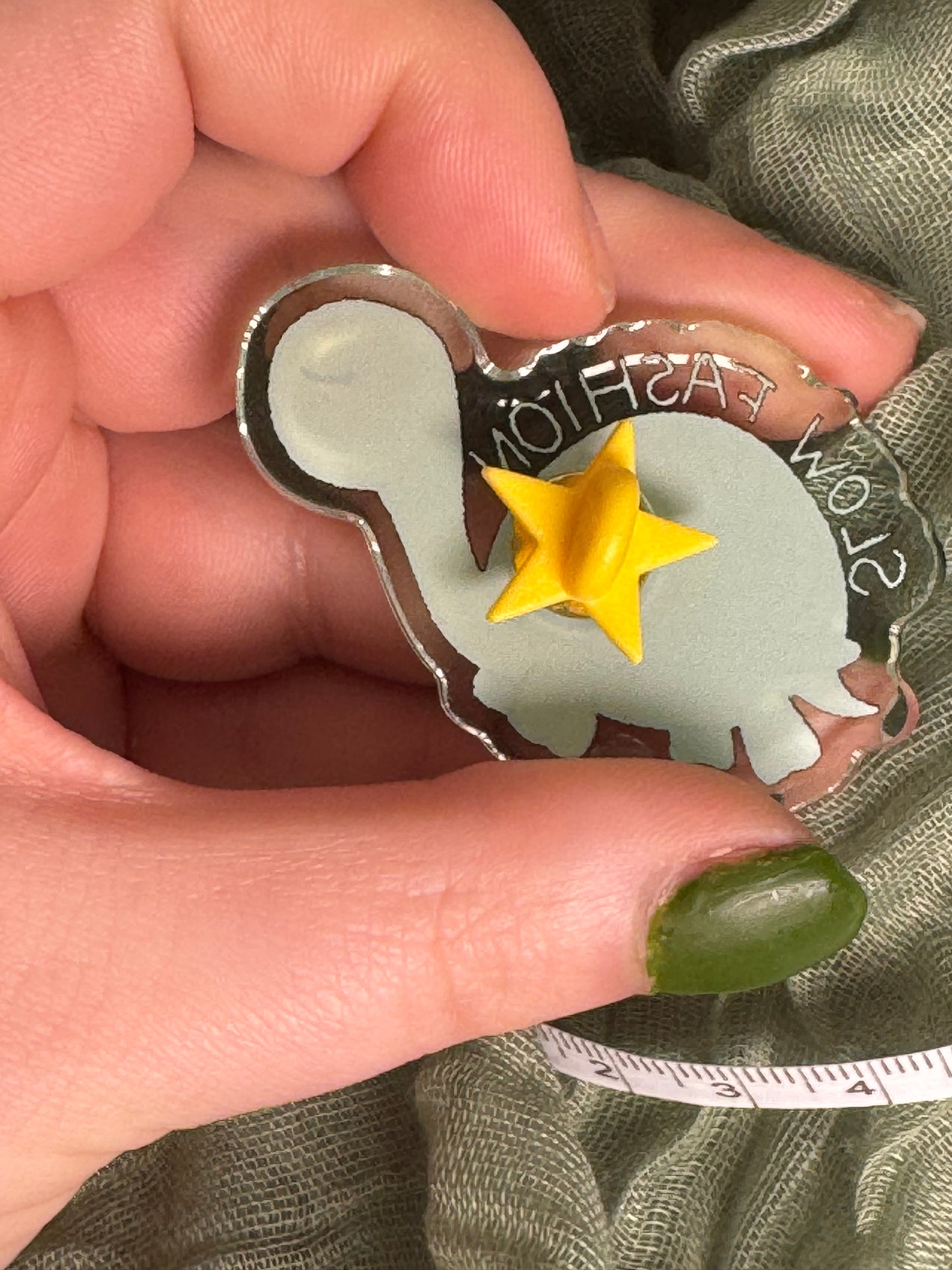 Slow fashion acrylic pin