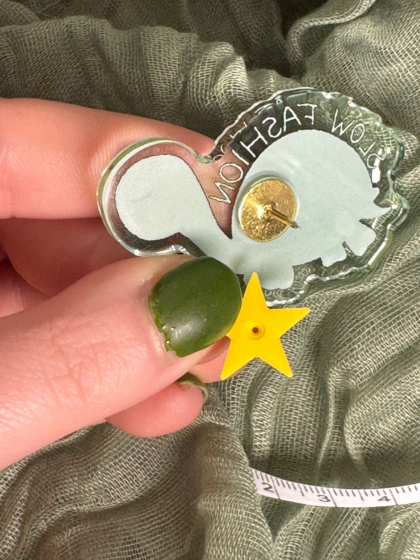 Slow fashion acrylic pin