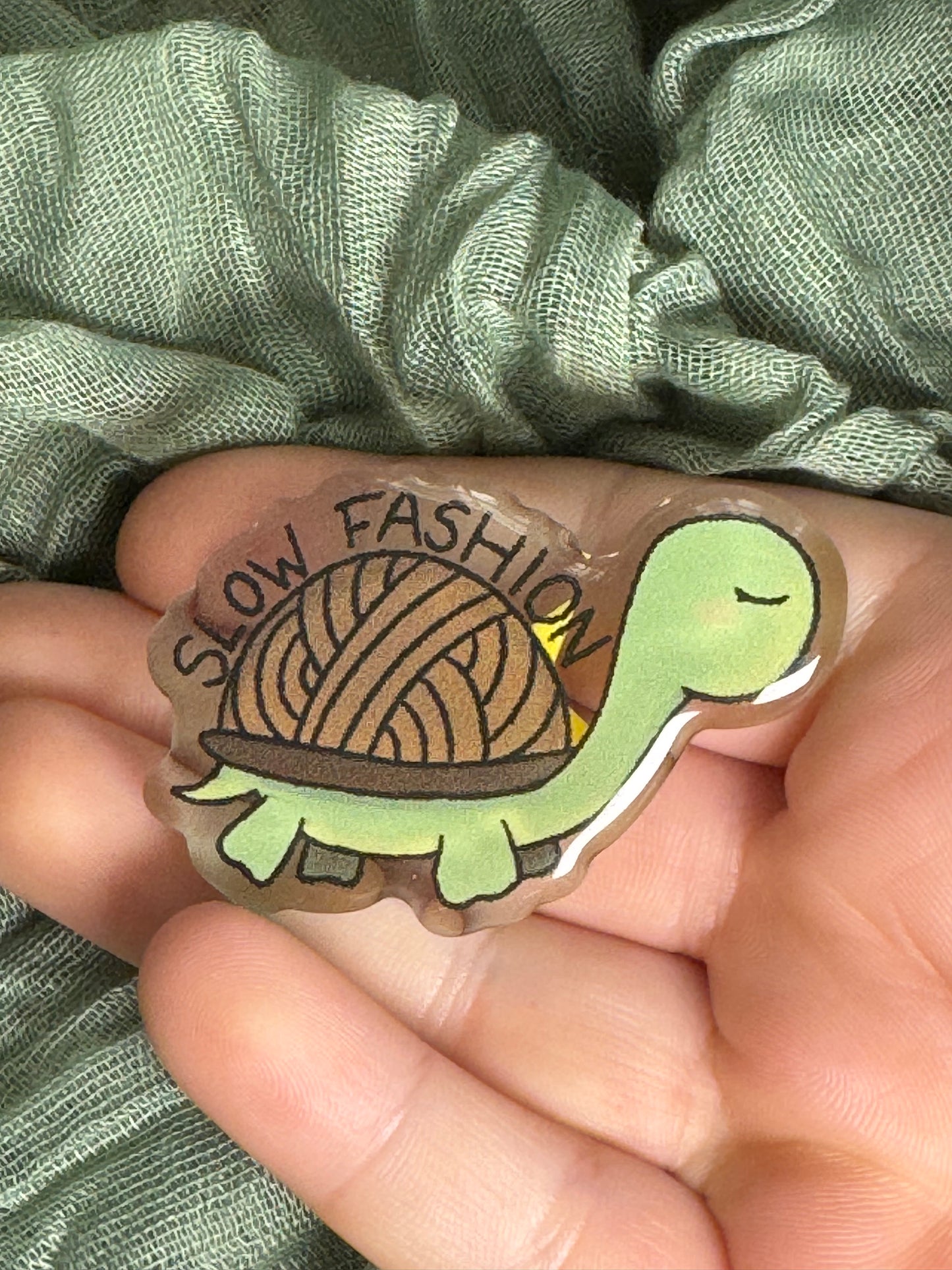 Slow fashion acrylic pin