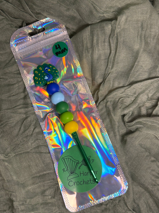Peacock 4mm beaded crochet hook