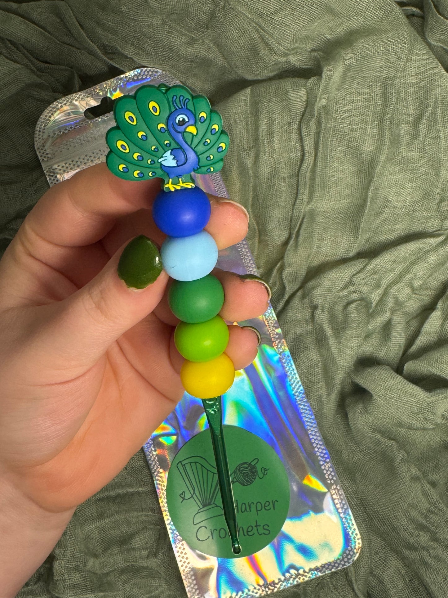 Peacock 4mm beaded crochet hook