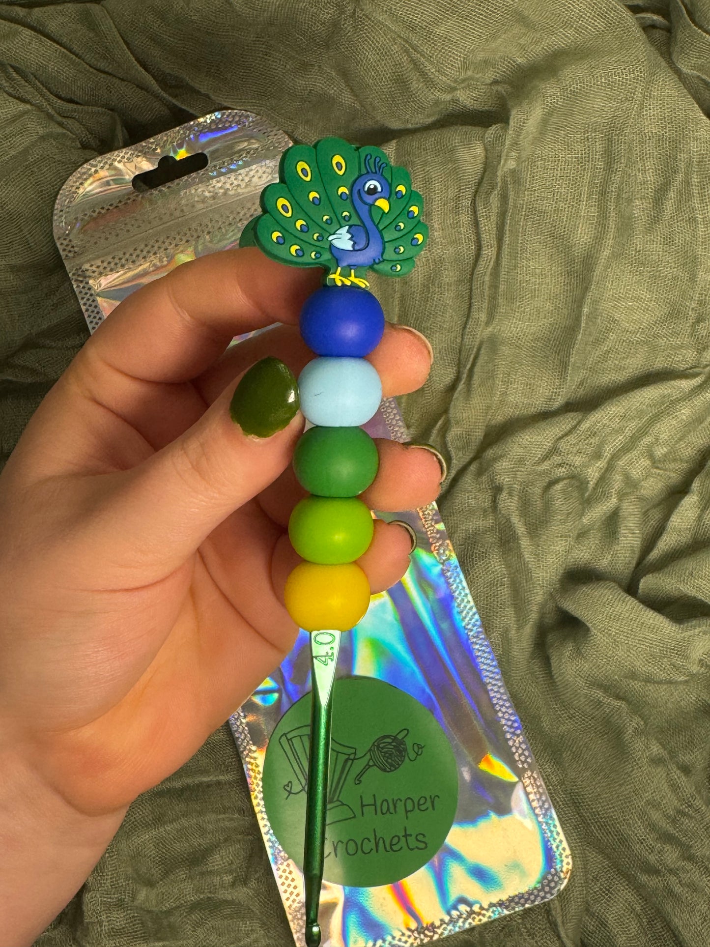 Peacock 4mm beaded crochet hook