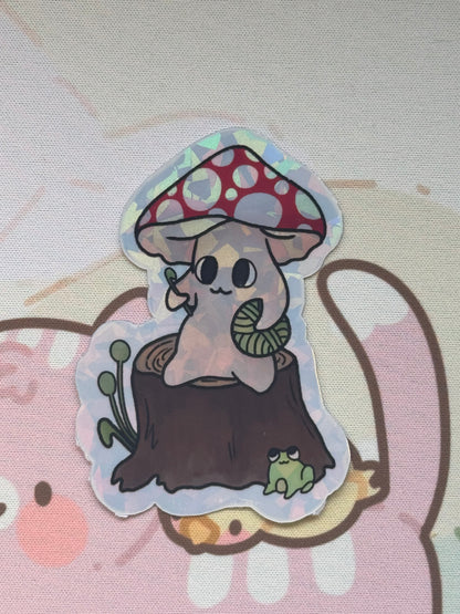 Mushroom on a log sticker