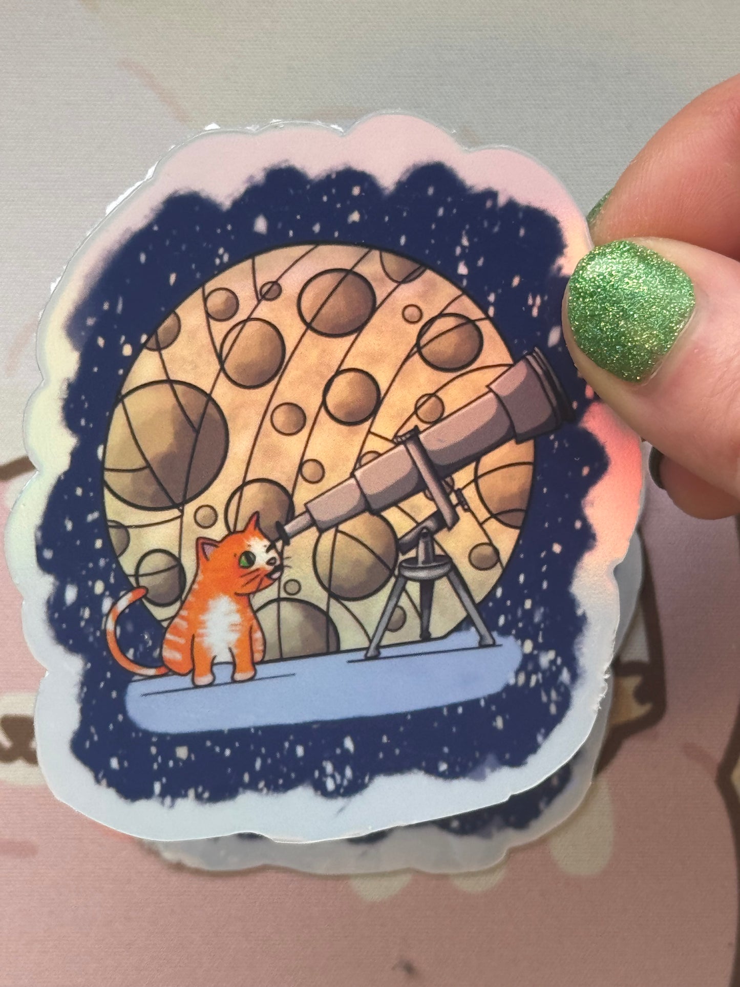 Moon gazing cat sticker