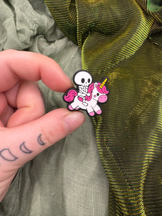 Skeleton riding a unicorn crochet hook