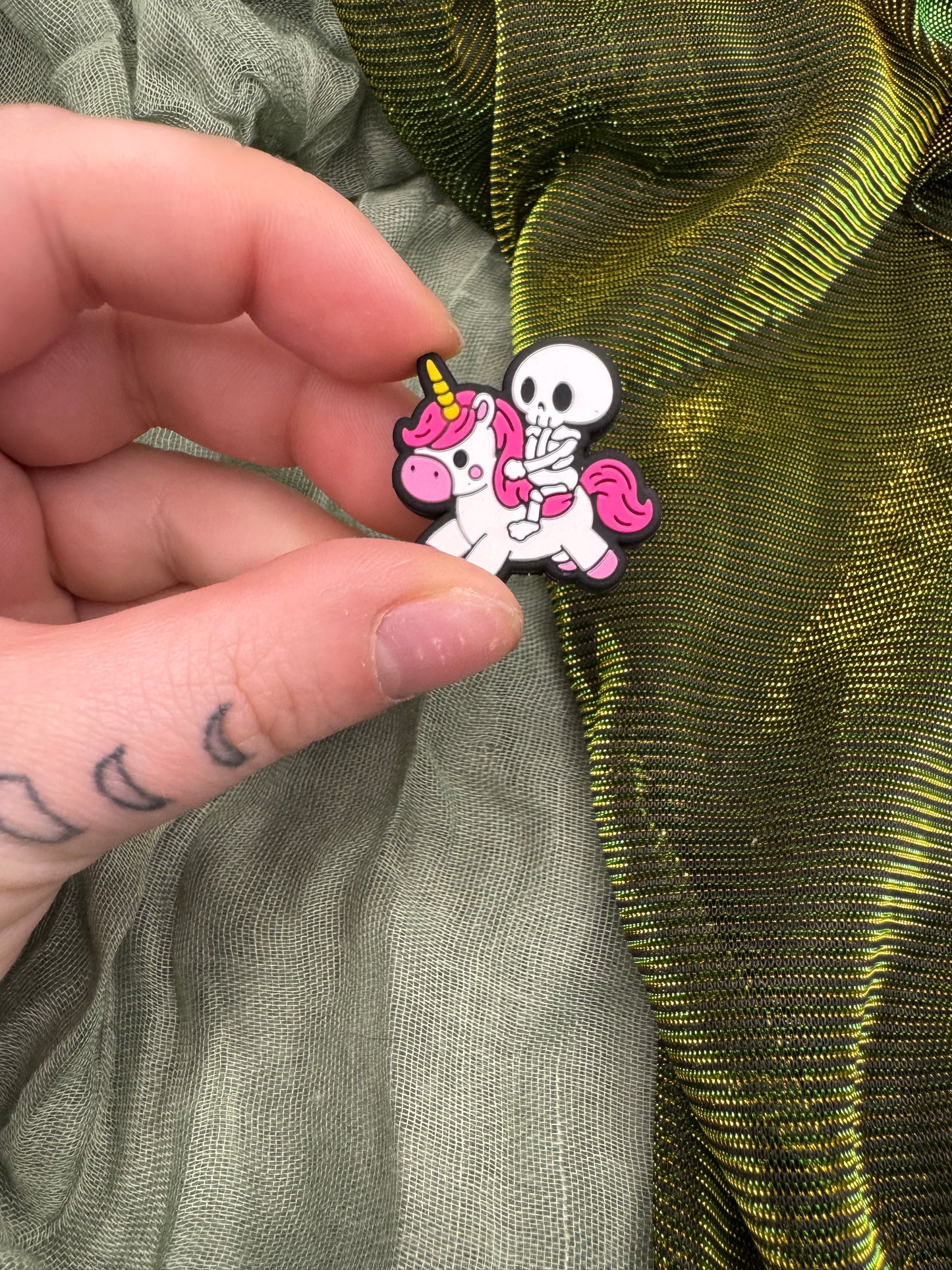 Skeleton riding a unicorn crochet hook