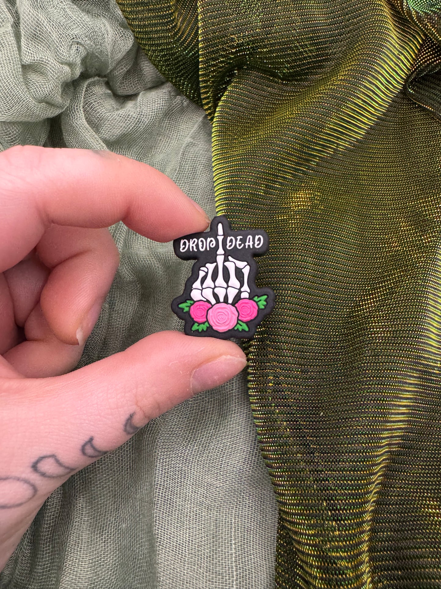 "Drop dead" middle finger crochet hook