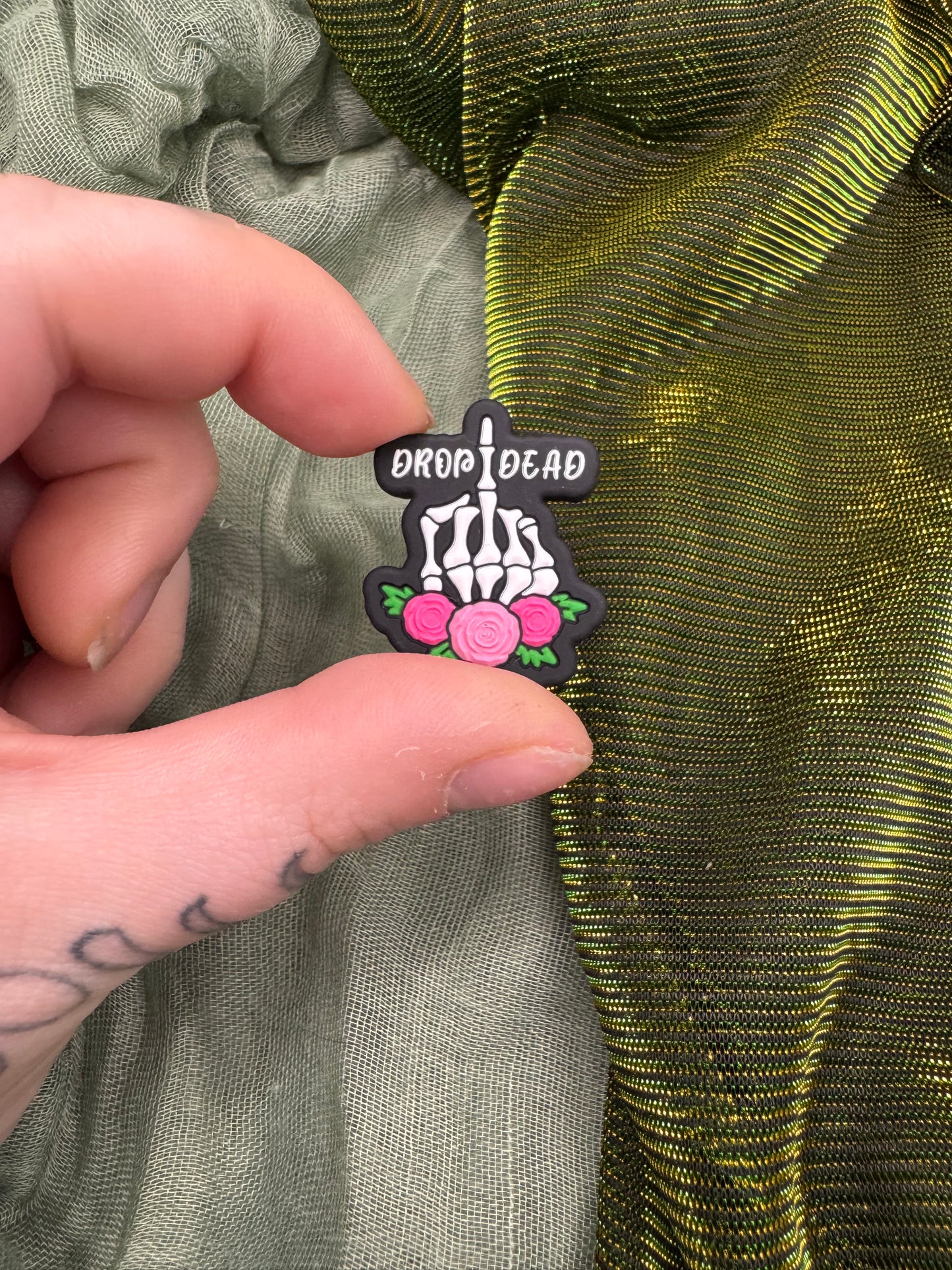 "Drop dead" middle finger crochet hook