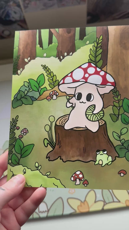 Mushroom woodland art print 6x8 inch