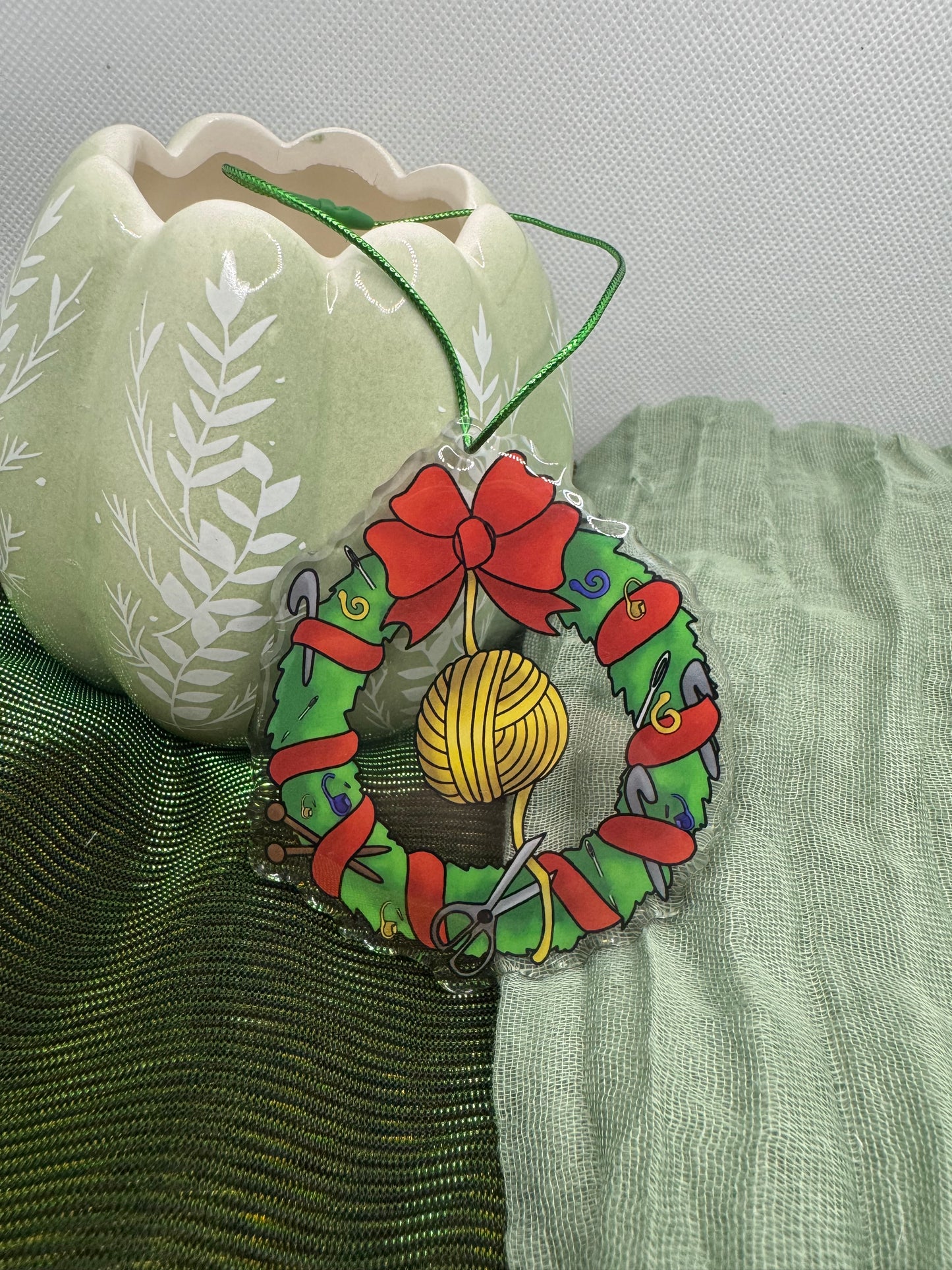 Fibre arts wreath acrylic tree ornament