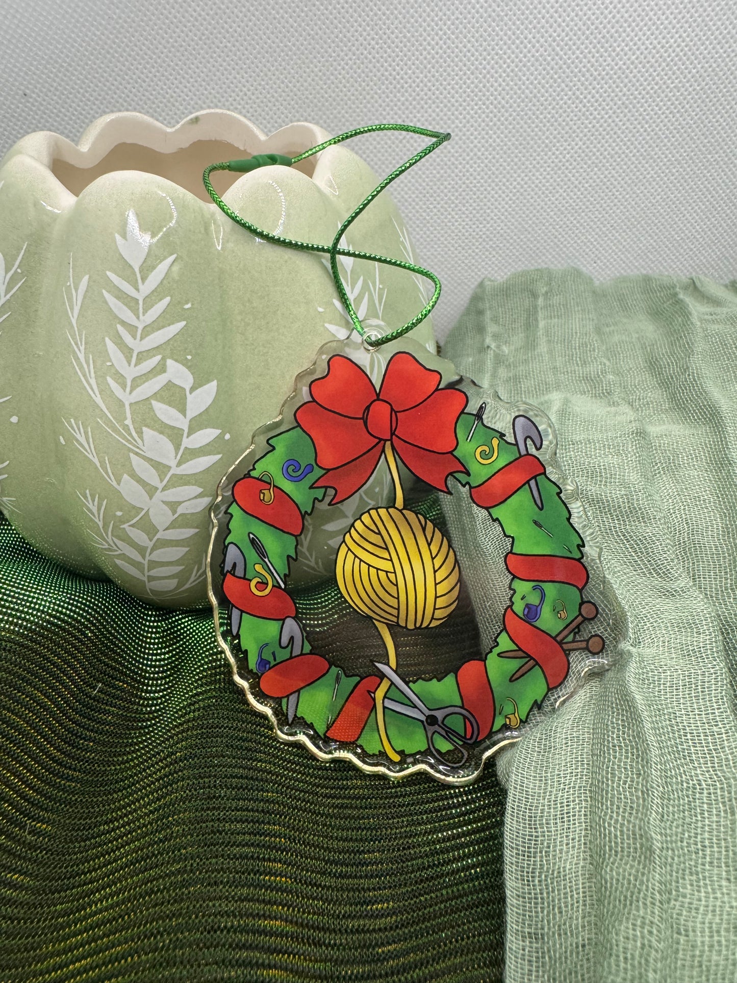 Fibre arts wreath acrylic tree ornament