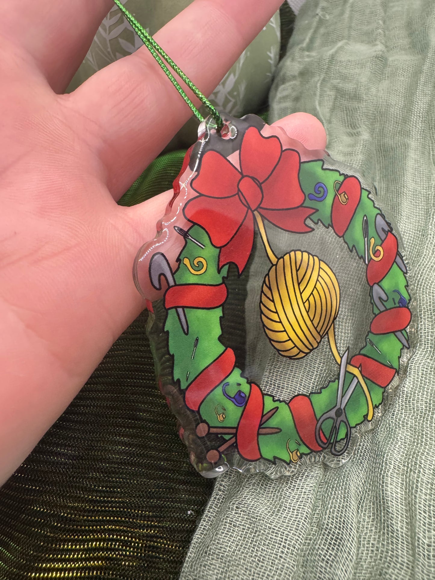Fibre arts wreath acrylic tree ornament