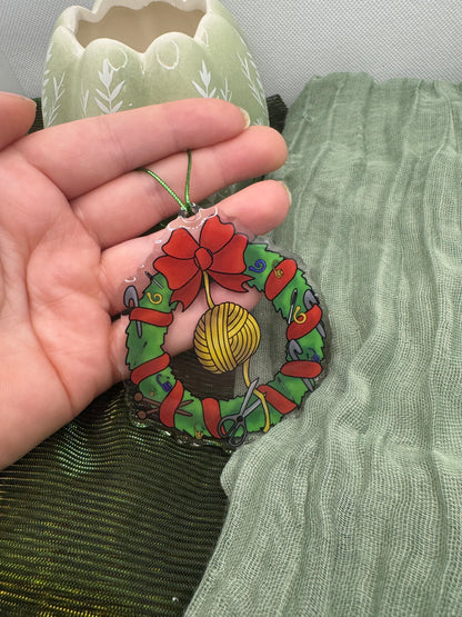 Fibre arts wreath acrylic tree ornament
