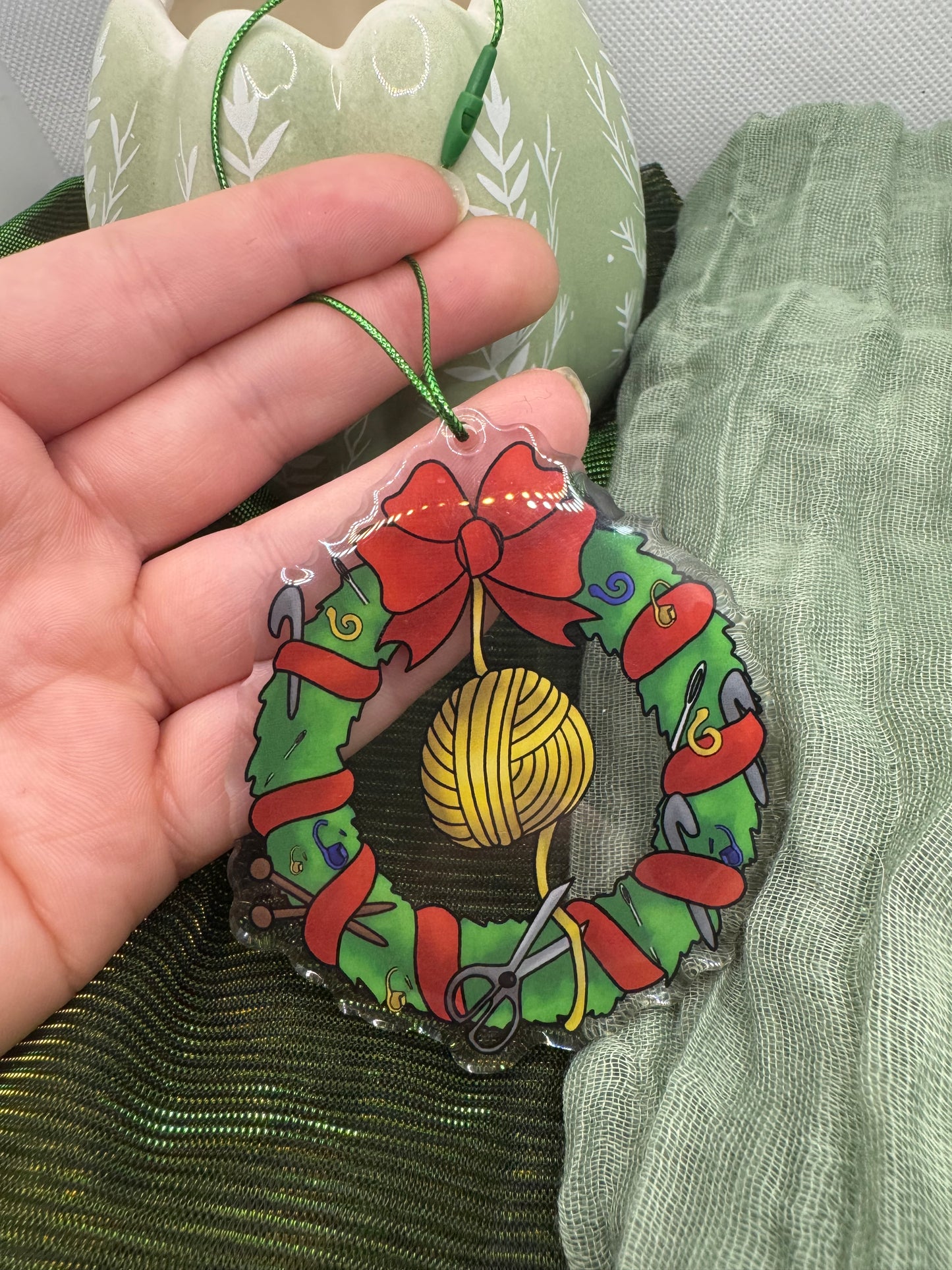 Fibre arts wreath acrylic tree ornament