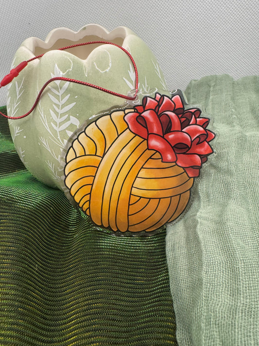 Gold yarn ball acrylic tree ornament