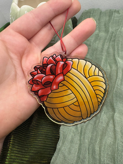 Gold yarn ball acrylic tree ornament
