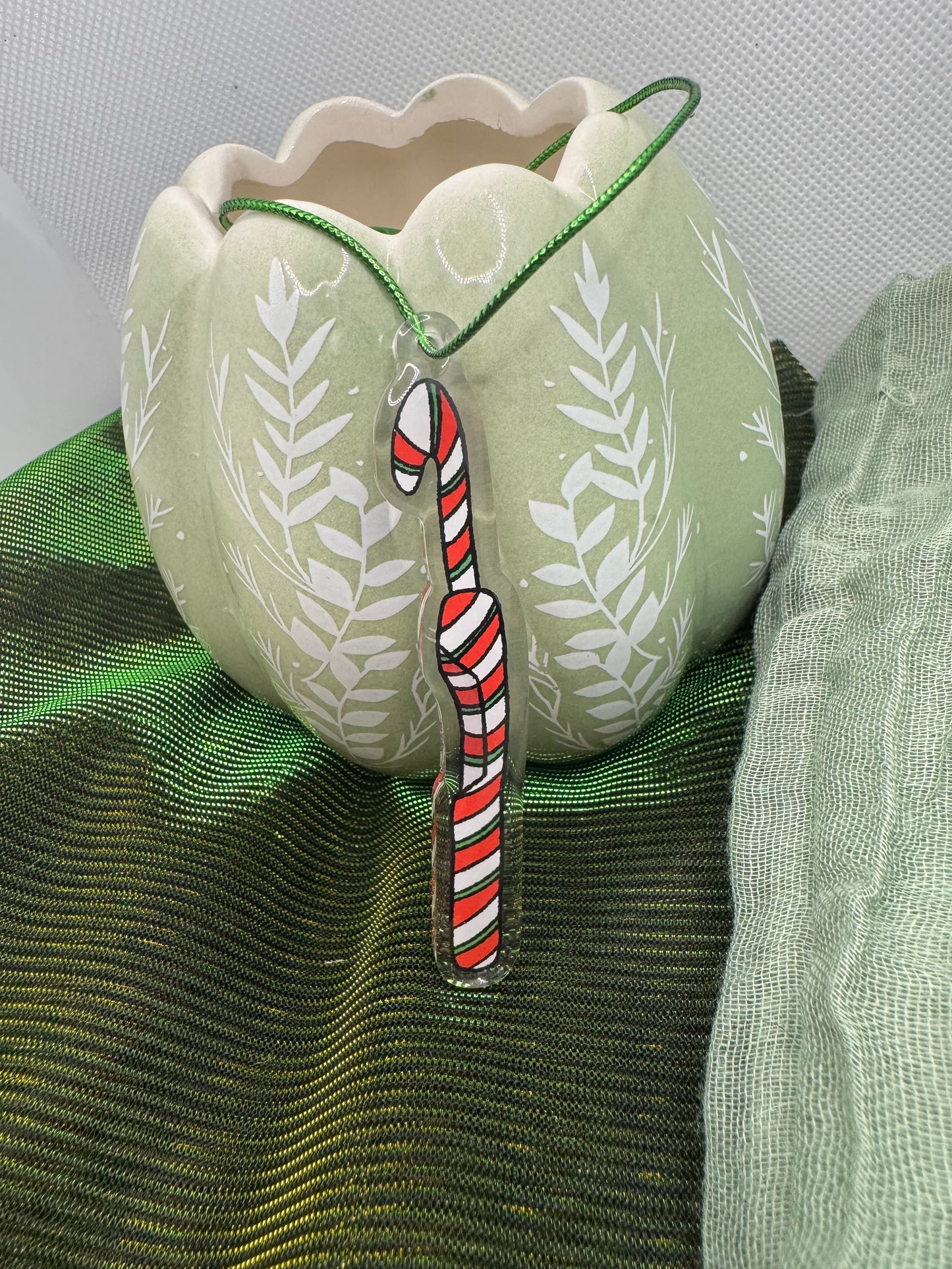 Candy cane crochet hook acrylic tree ornament