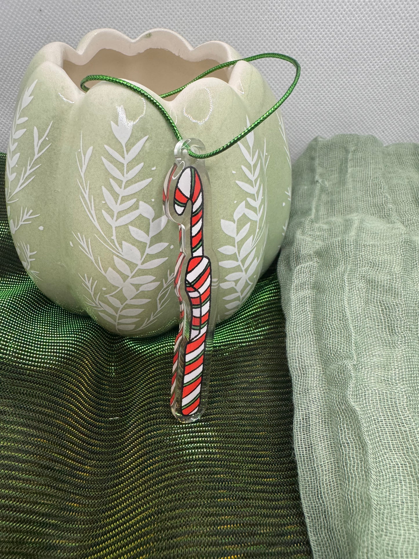 Candy cane crochet hook acrylic tree ornament