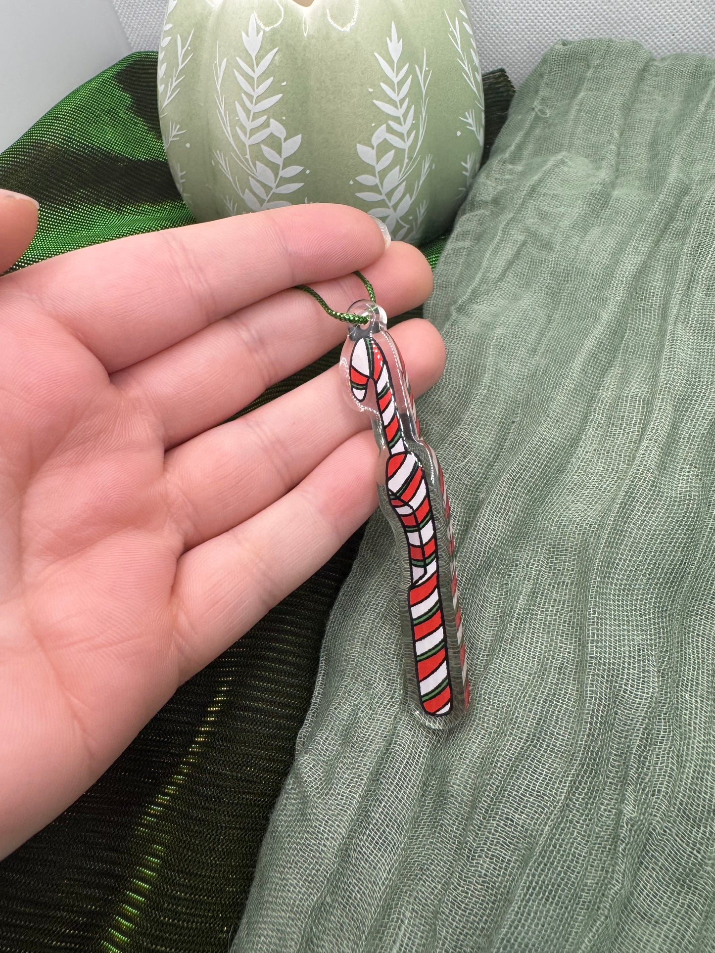 Candy cane crochet hook acrylic tree ornament