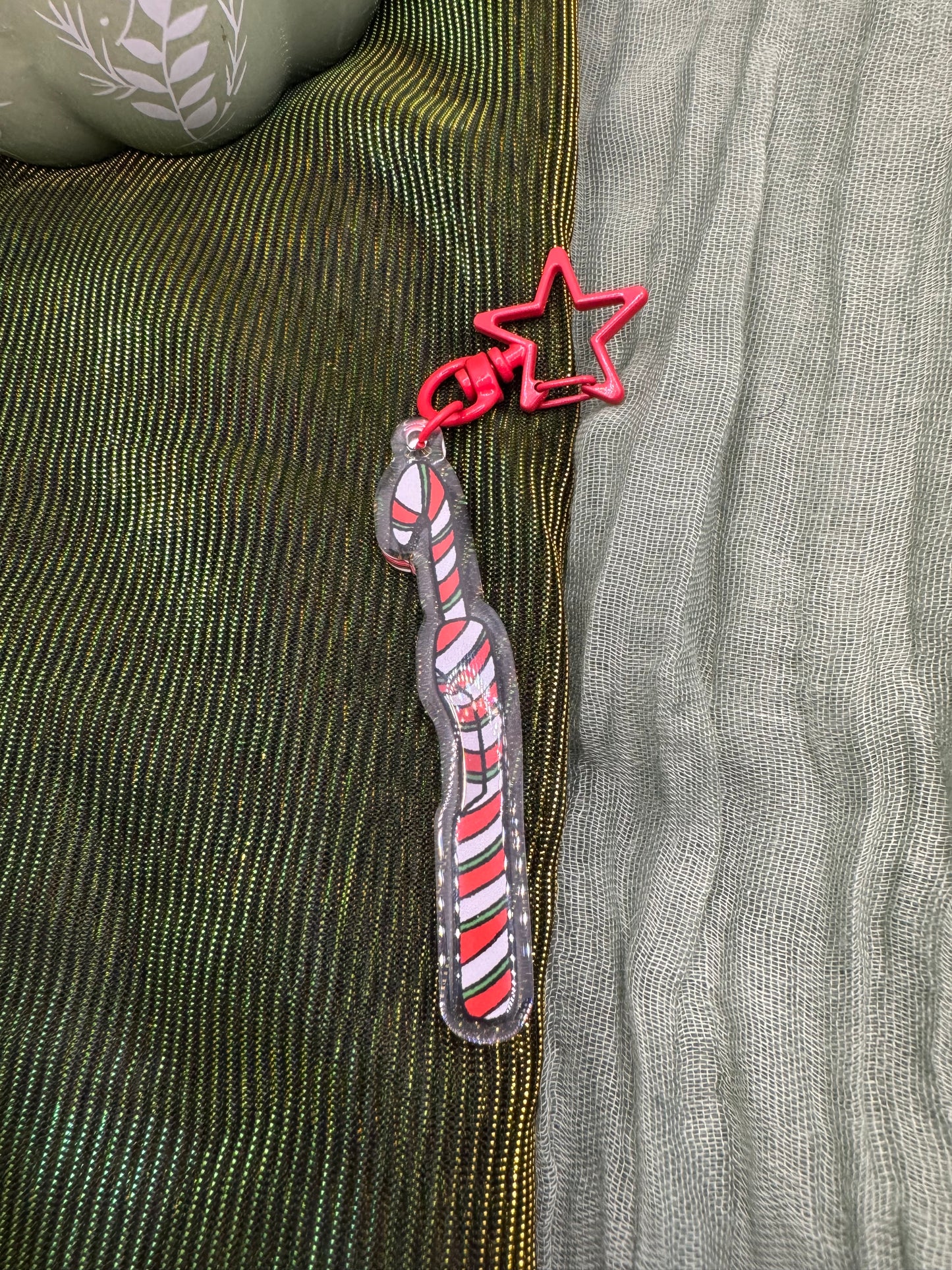 Candy cane crochet hook keyring