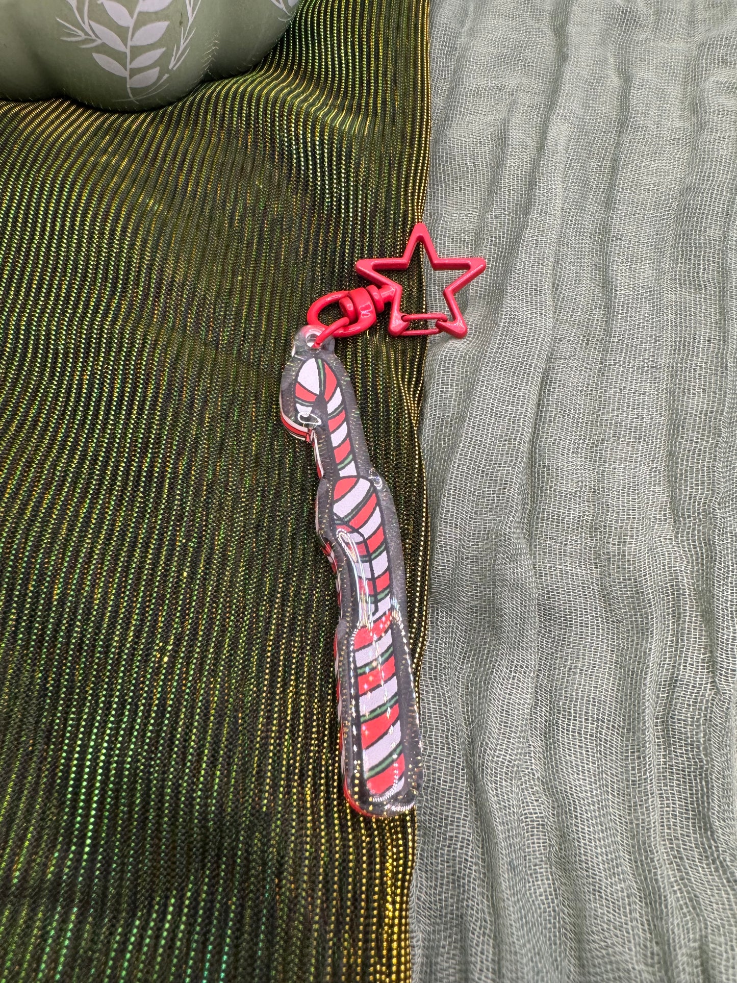Candy cane crochet hook keyring