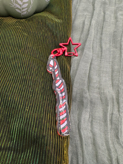 Candy cane crochet hook keyring