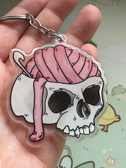 Skull with yarn brains keyring
