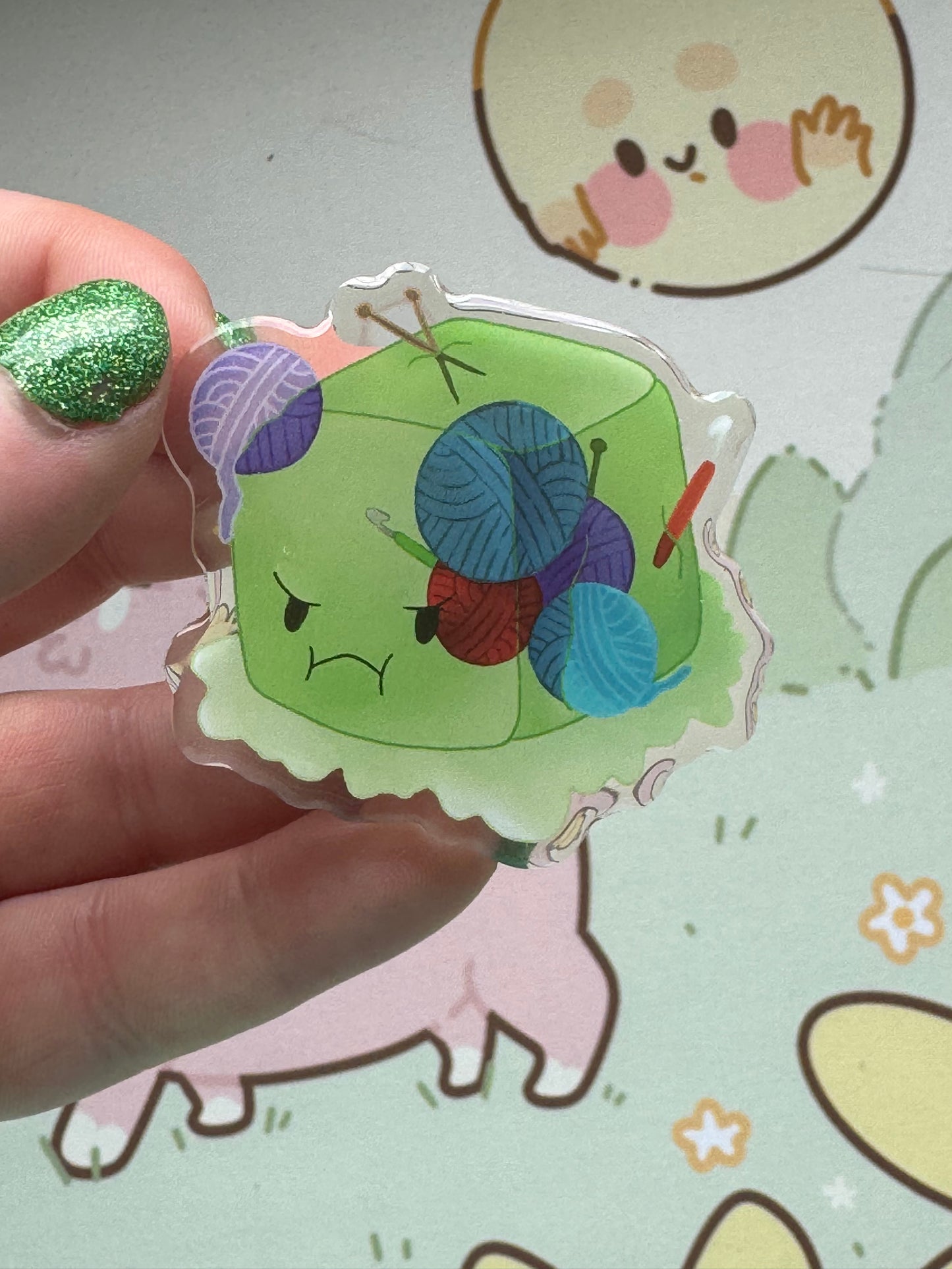Gelatinous cube acrylic pin