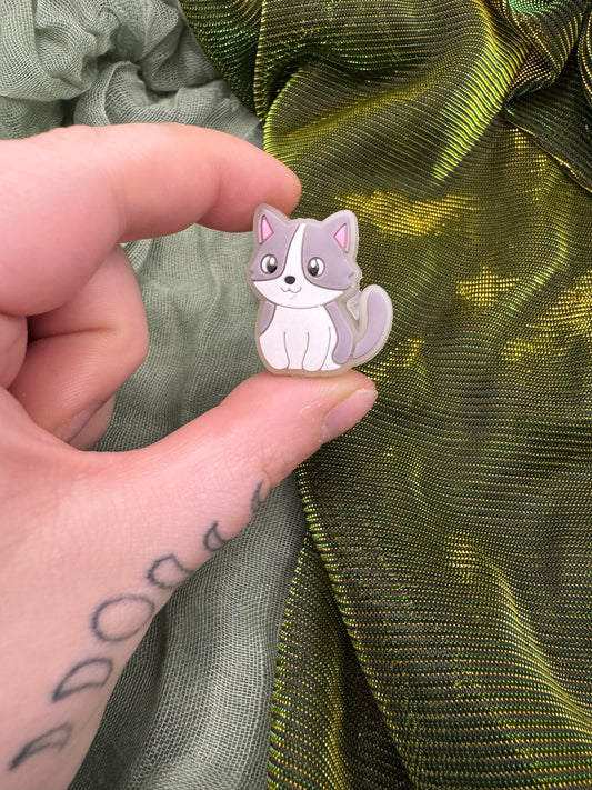 Grey spotty cat GLOW IN THE DARK crochet hook