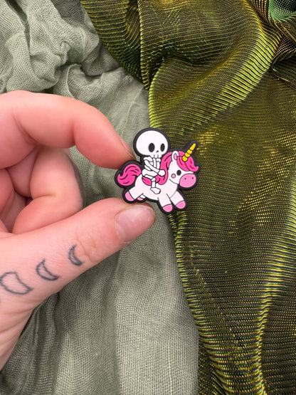 Skeleton riding a unicorn crochet hook